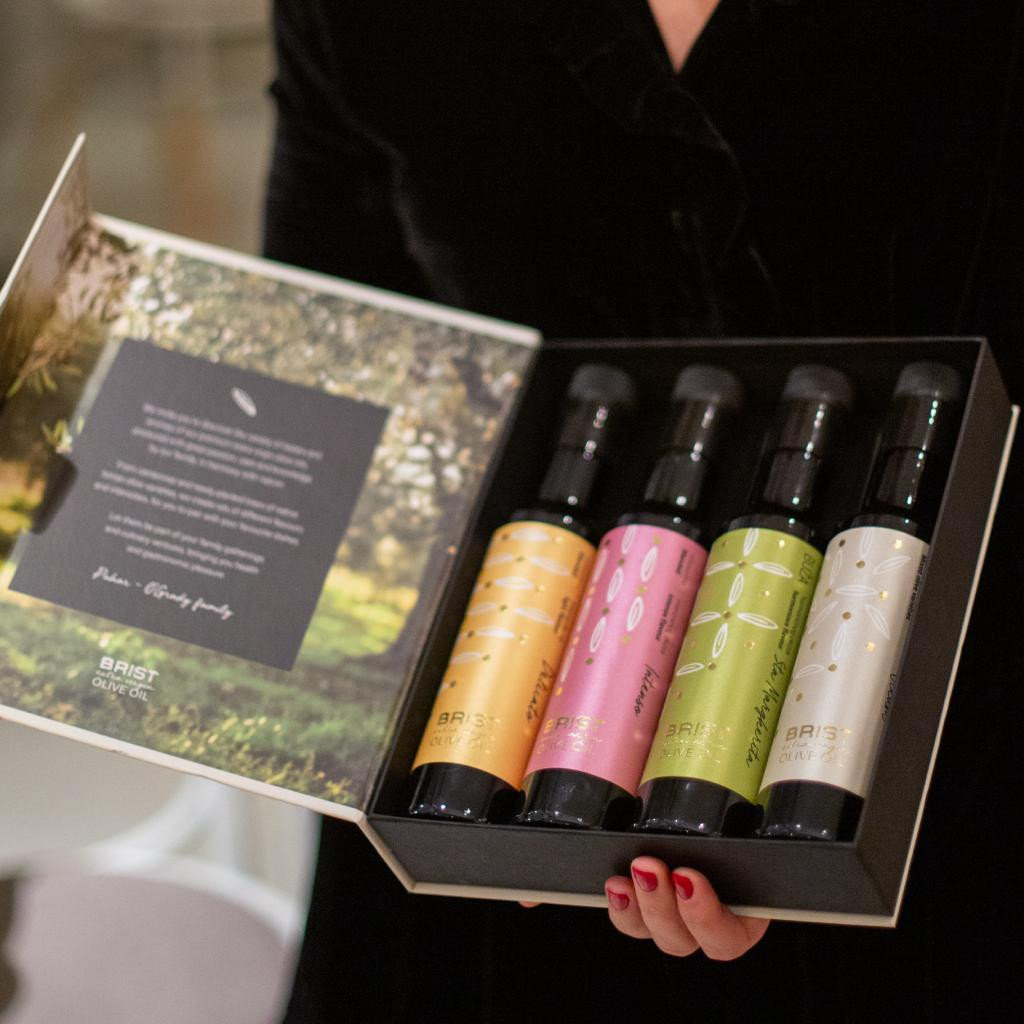 Geschenkbox 4 x 0,25l extra Virgin Olivenöle von BRIST