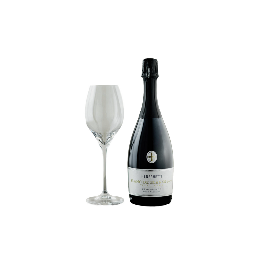Eine Flasche Meneghetti Blancs de Blanc Brut 750 ml - hochwertiger Schaumwein aus Bale in Istrien - Kroatien