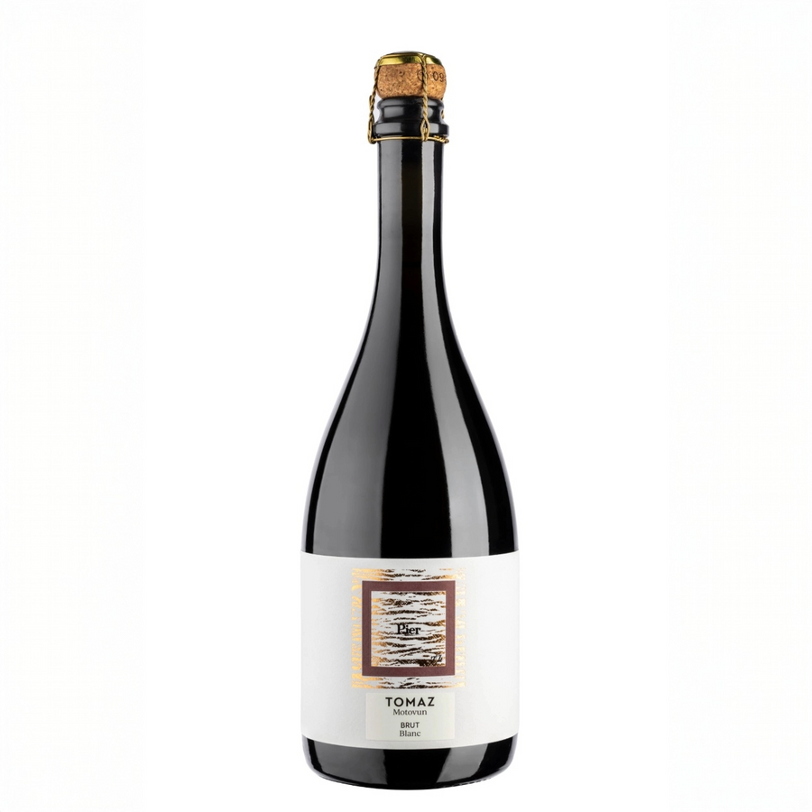 Eine Flasche Brut Blanc Pier von Tomaz 750 ml - Hochwertiger Schaumwein aus Motovun, Istrien, Kroatien